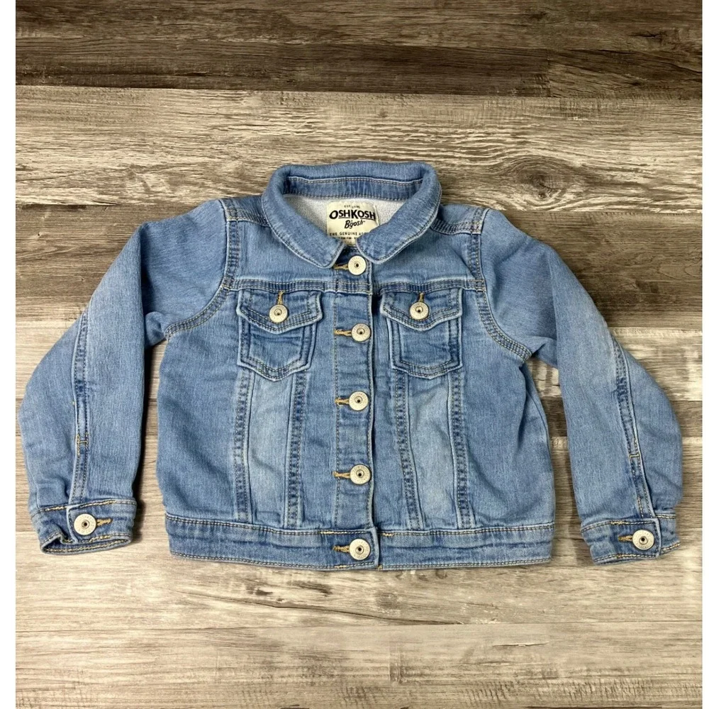 OshKosh Bgosh Toddler Boys Girls 3T Light Wash Stretch Denim Trucker Jacket